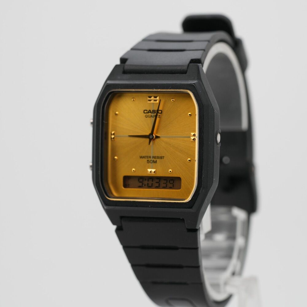 Vintage Casio AW-48H 31mm Gold Dial Analog-Digital Watch Ana-Digi 50M Running